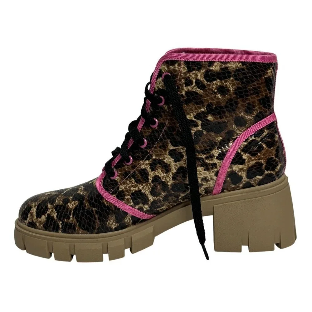 SHOE REPUBLIC / Husky / Leopard Print / Lace-Up / Chunky / Ankle / Boots With Pi